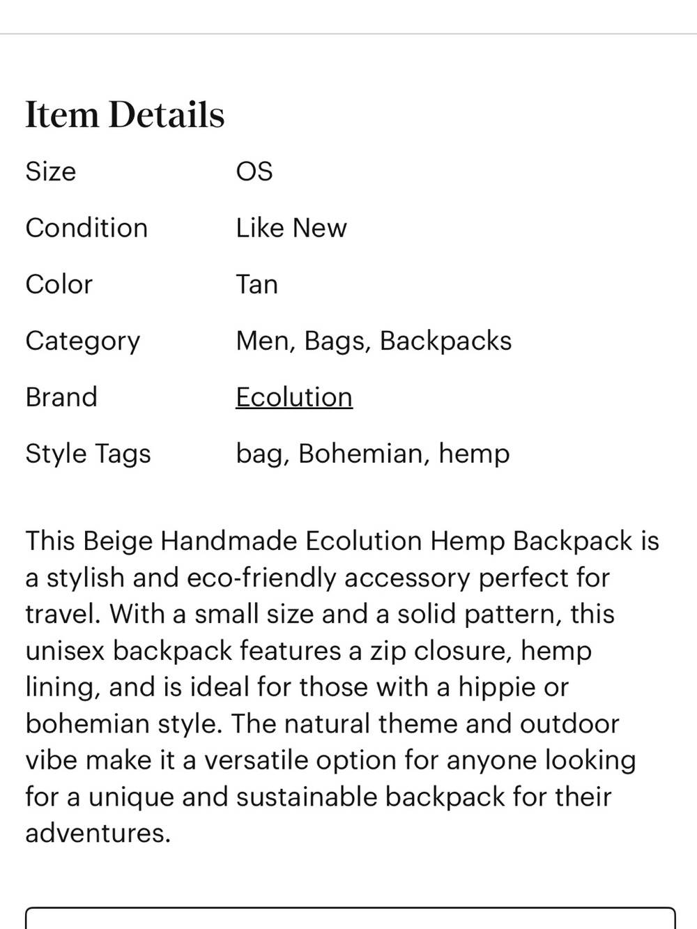 Evolution hemp backpack - Picture 6 of 6